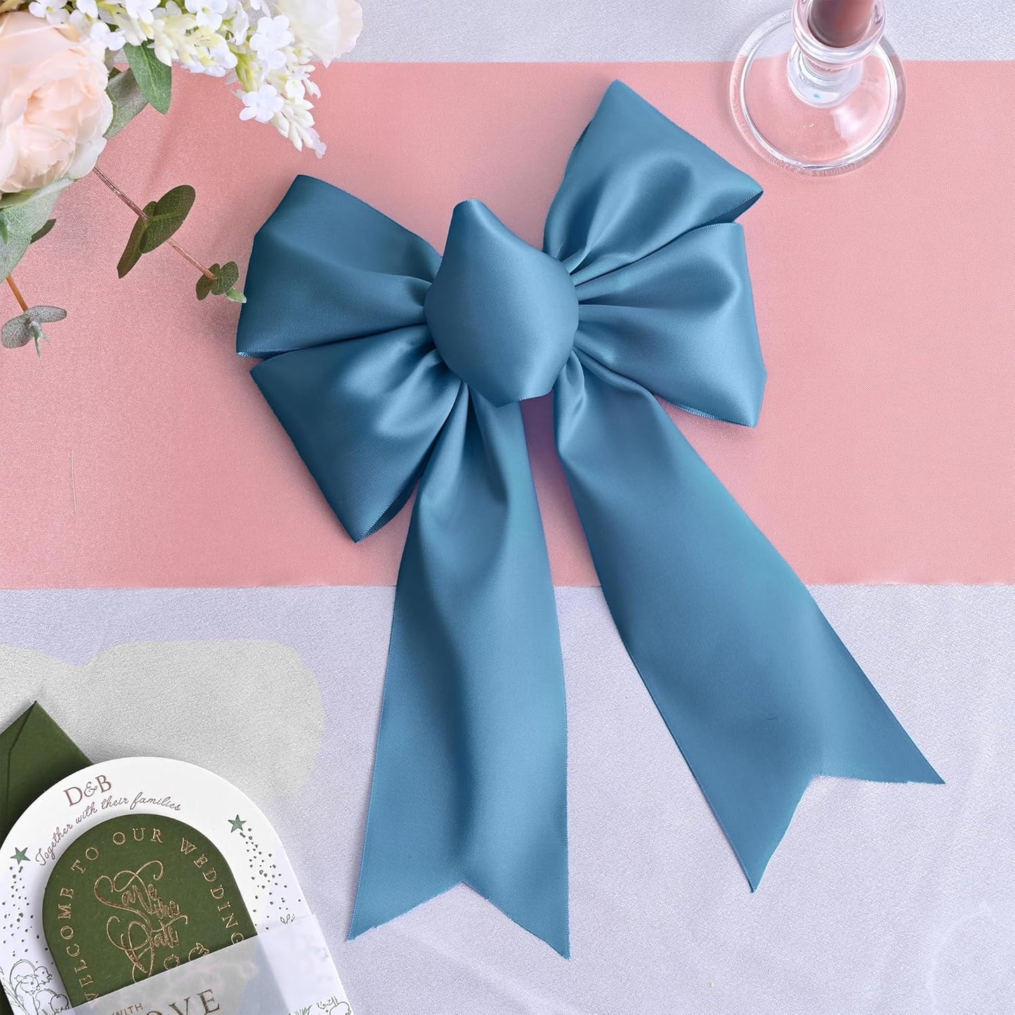 Blue Smoke Satin Ribbon 3 Inch X 15 Yards Solid Color Double Faced Ribbons Perfect for Crafts Wedding Decor Bow Making Arts Sewing and More