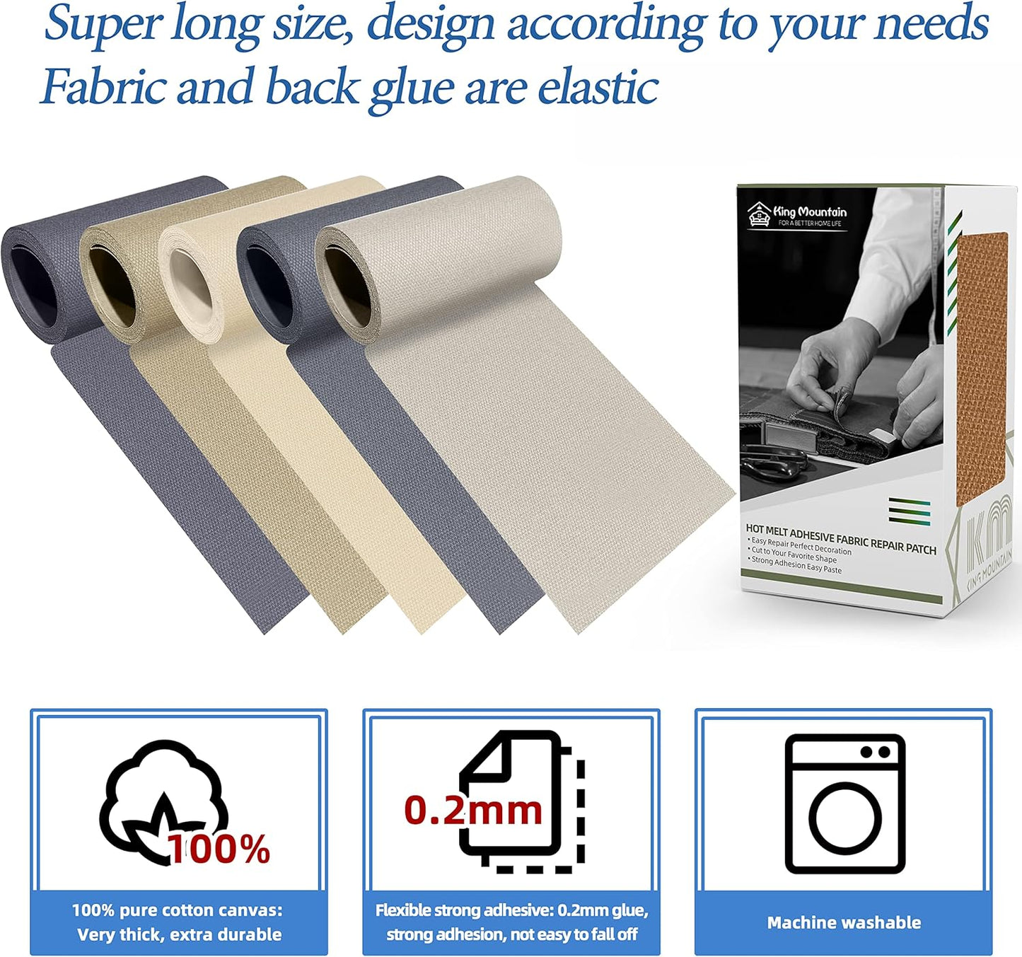 KING MOUNTAIN Canvas Iron on Patch,3"×60",Waterproof 100% Cotton Fabric Repair Patch,Used for Various Sofa,Tent,Clothes,Seats,Suitcases (Brown)