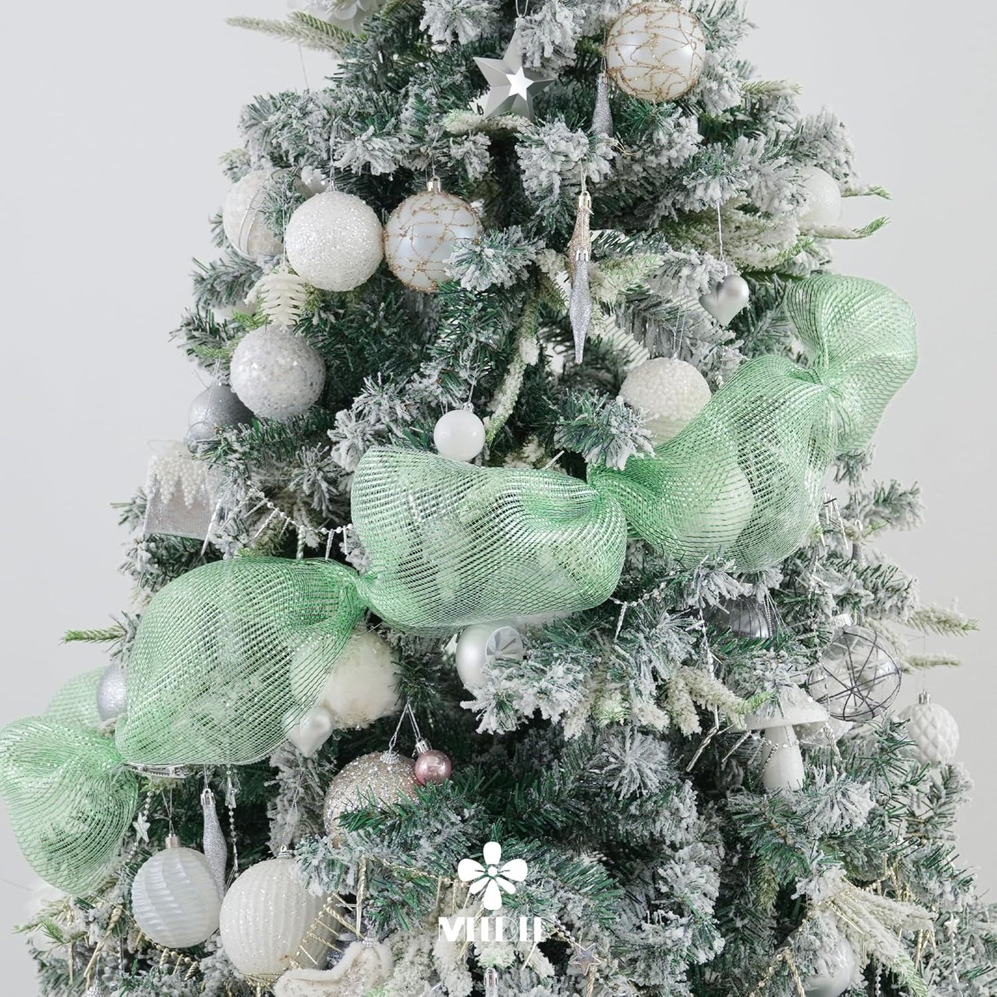 MEEDEE Sage Green Deco Mesh 10 Inch Rolls Deluxe Wide Foil Metallic Mesh Fabric Light Green Mesh Ribbon for Christmas Tree, Wreaths, Garland, Gift Wrapping, Bows Making (30 Feet)