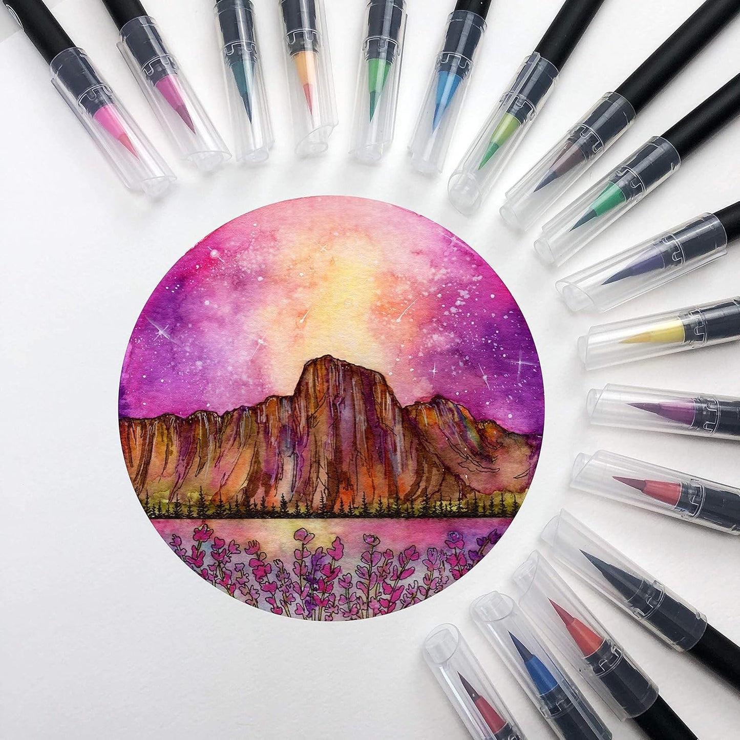 Professional Watercolor Brush Markers Pen 48 Colors of Ohuhu, Water Based Drawing Marker Brushes W/A Blending Aqua Pen, Water Soluble for Adult Coloring Books Comic Calligraphy