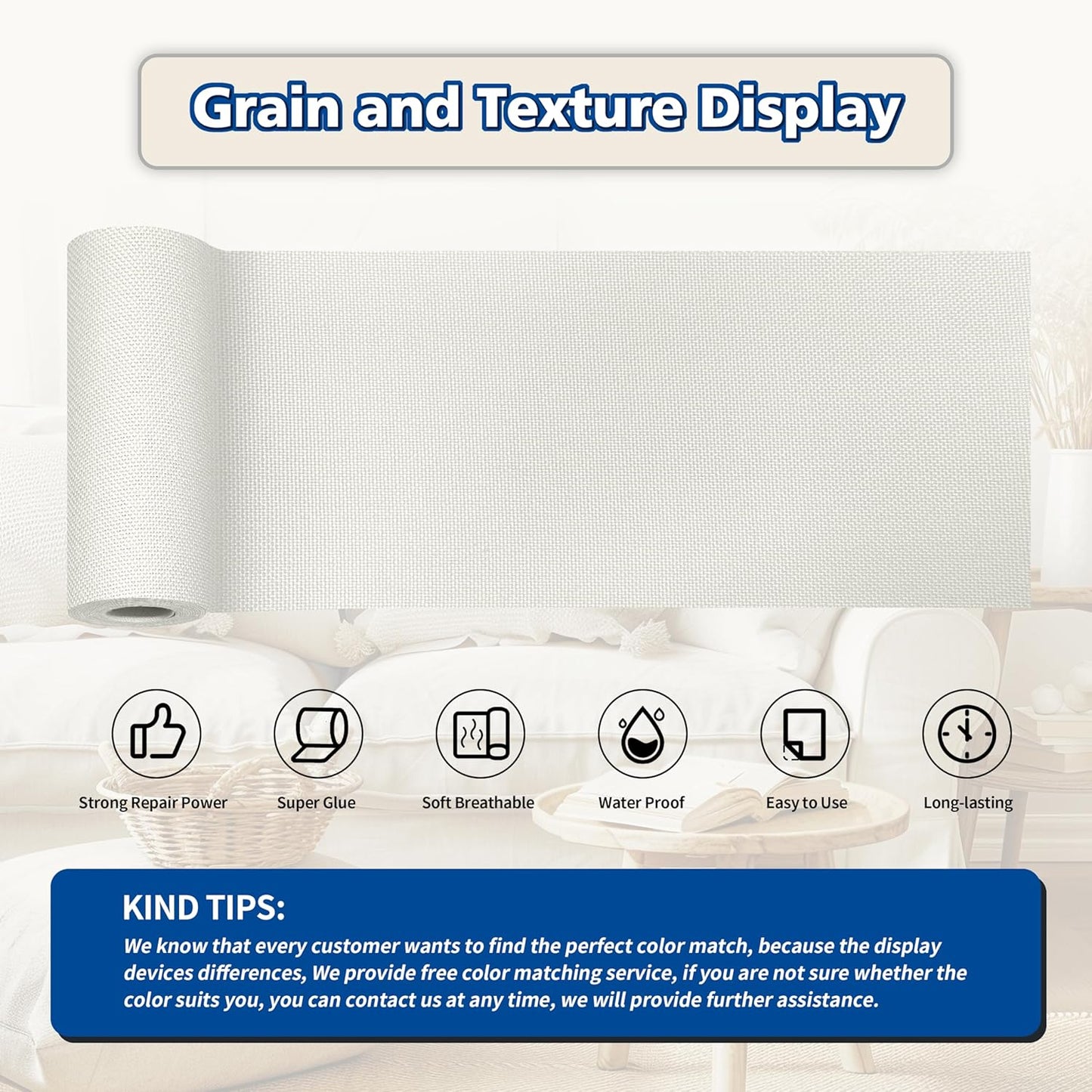 KING MOUNTAIN Linen Repair Patches, Self-Adhesive Linen Fabric Patches, 4 X 63 inch Extra Size, Multi Color, Can be Used for Linen Sofa Repair and Linen Clothes Repair (White)