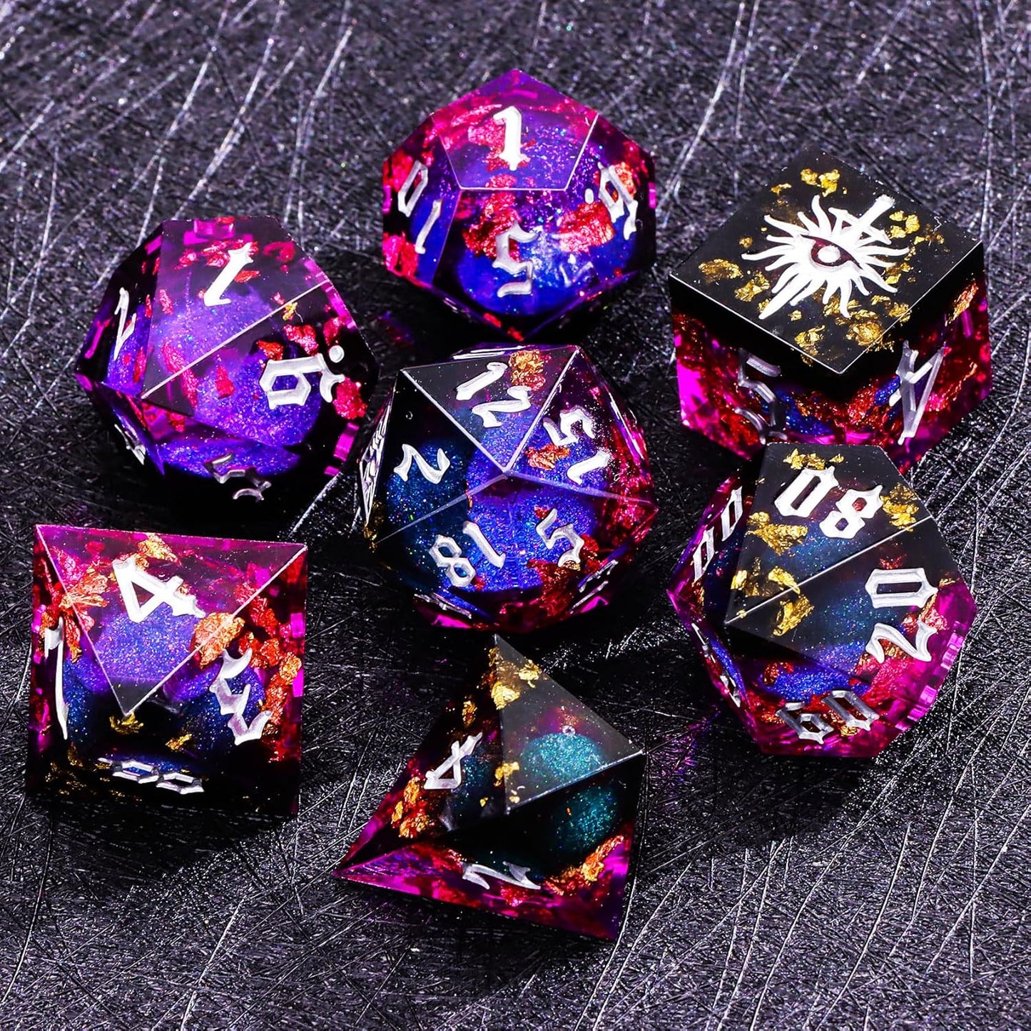 Black Eye of Mystery Liquid Core DND Dice Set – Unique Resin Dice Set for Dungeons & Dragons – Third Eye Dice Set for D&D Gifts
