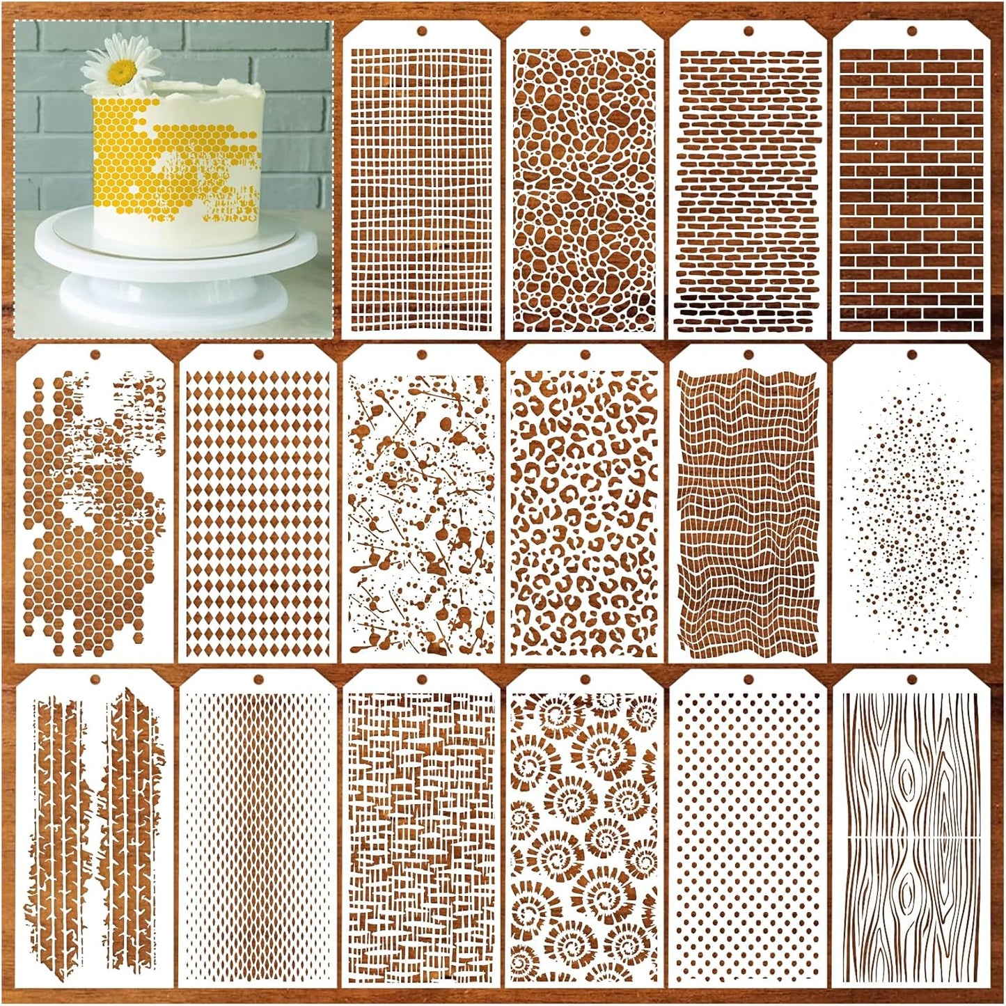 16 Pieces Stencils for Painting, Abstract Texture Stencils Crafts Reusable Layering Stencil Brick Shoe Pattern Templates for Drawing Card Making Canvas Furniture Paper