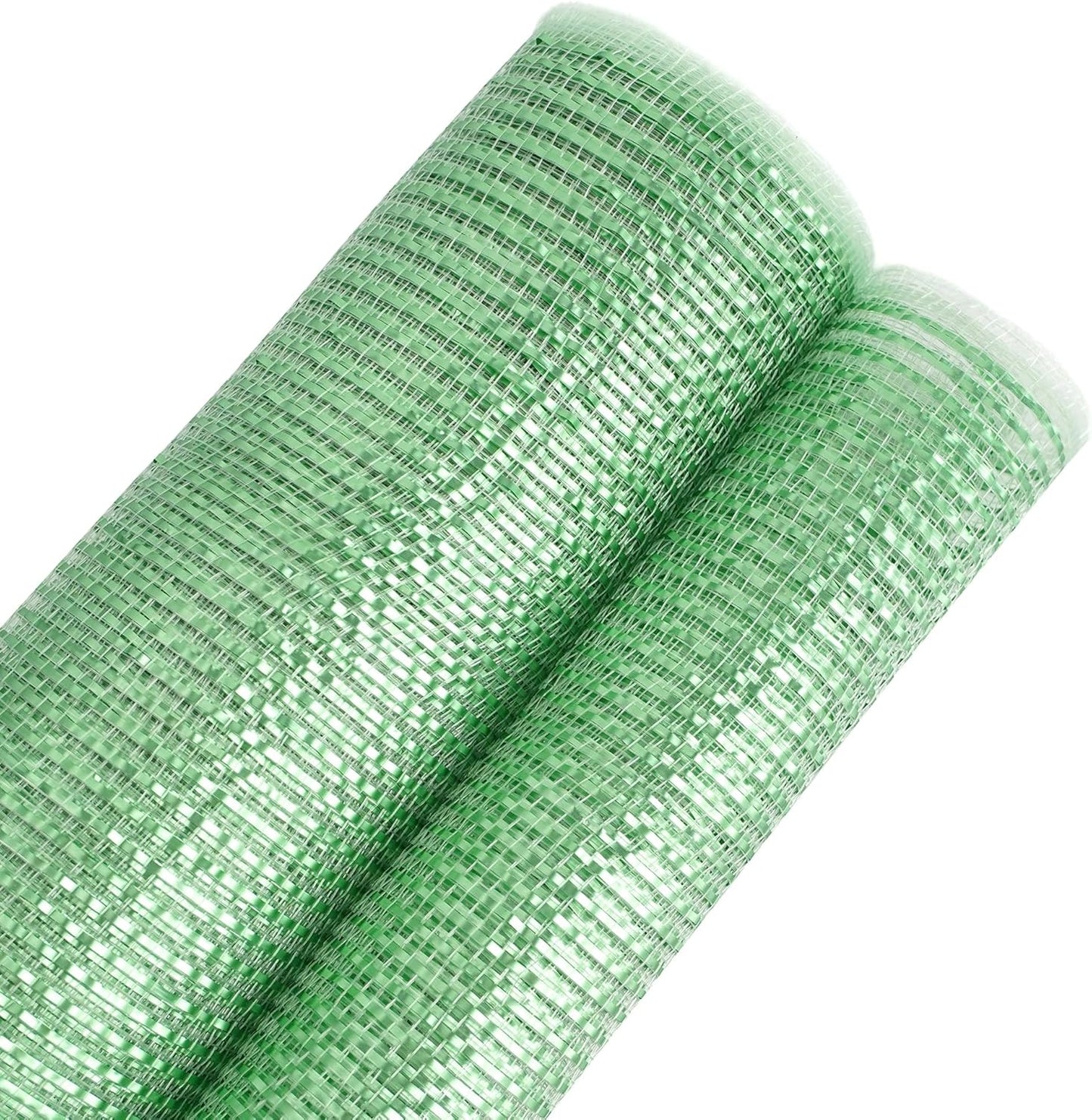 MEEDEE Sage Green Deco Mesh 10 Inch Rolls Deluxe Wide Foil Metallic Mesh Fabric Light Green Mesh Ribbon for Christmas Tree, Wreaths, Garland, Gift Wrapping, Bows Making (30 Feet)