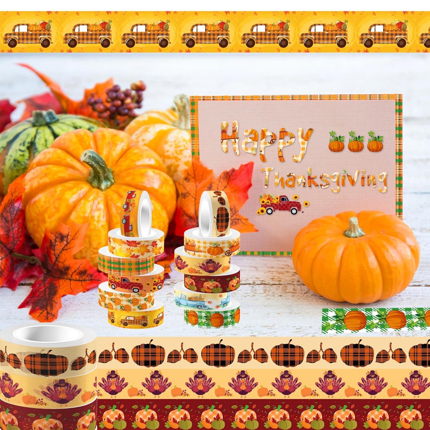 12 Rolls Thanksgiving Washi Tape Set, Maple Leaf Patriotic Decorative Paper Stickers Tape, Patriotic Packing Tape Decorative Tape for Thanksgiving Gifts Wrapping, DIY Art Crafts, Wrapping Decor