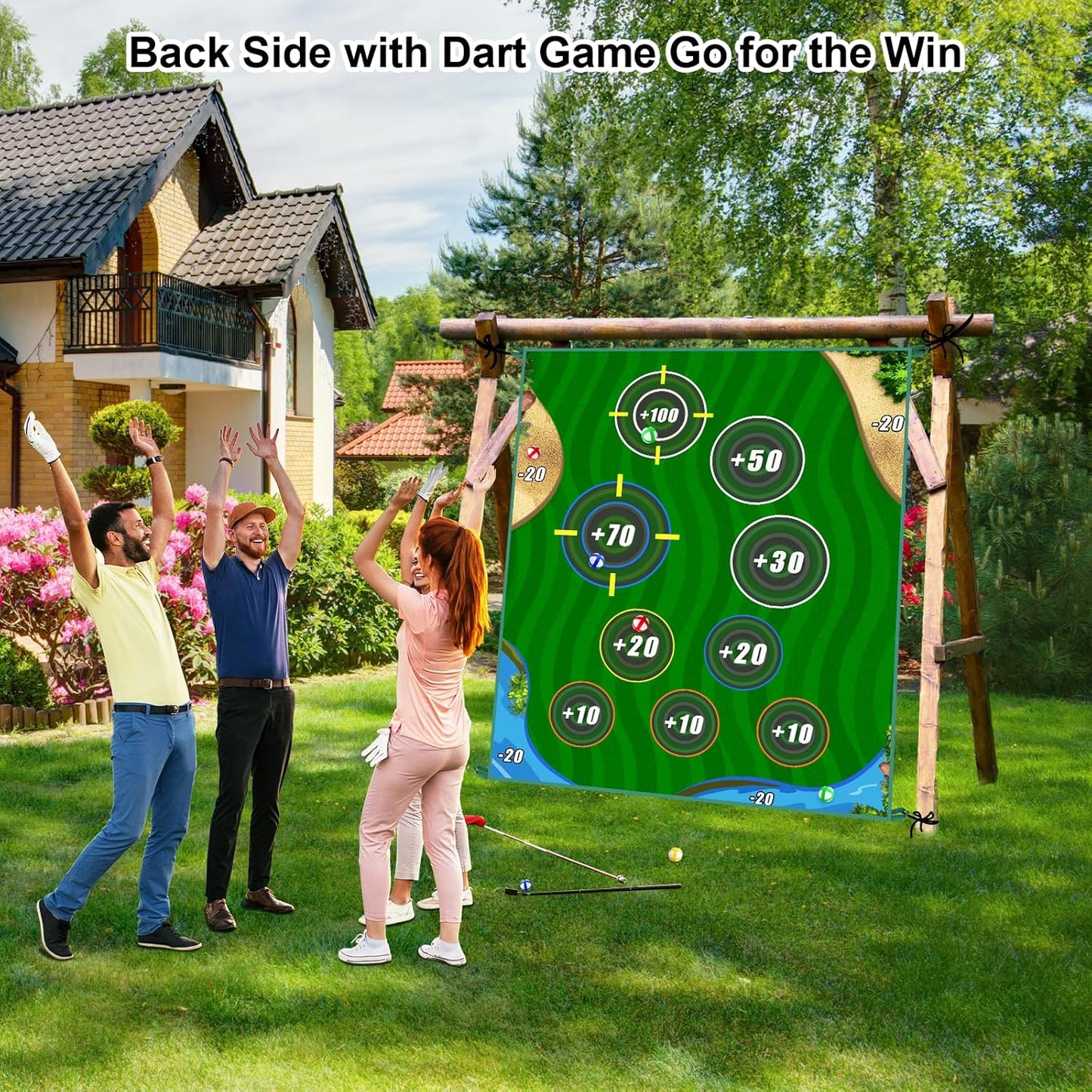 Golf Chipping Game Mat, Double Sided Golf Hitting Mat,6x5 FT Golf Practice Mat Outdoor Indoor Golf Games for Adults,Score Sticky Playing Golf Balls for Home Backyard Garage Game(No Club)