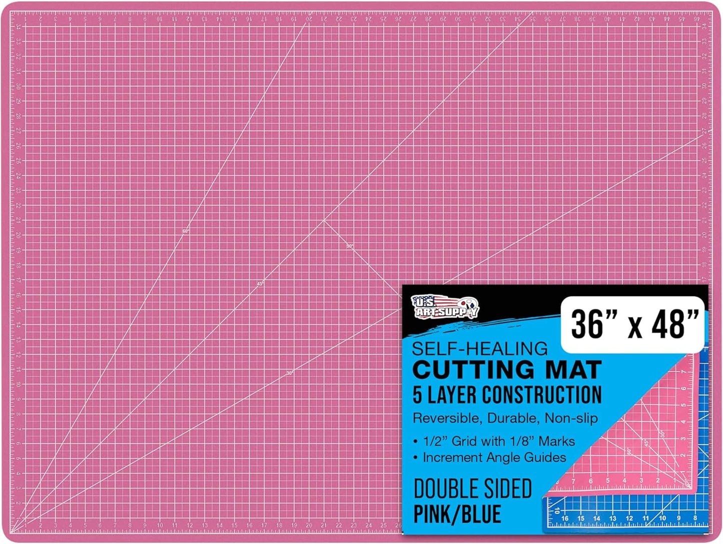 U.S. Art Supply 36" x 48" Self-Healing Cutting Mat 5-Ply - Double-Sided Pink/Blue Craft Mat, Non-Slip Cutting Mats for Crafts, Sewing, Quilting, Scrapbooking