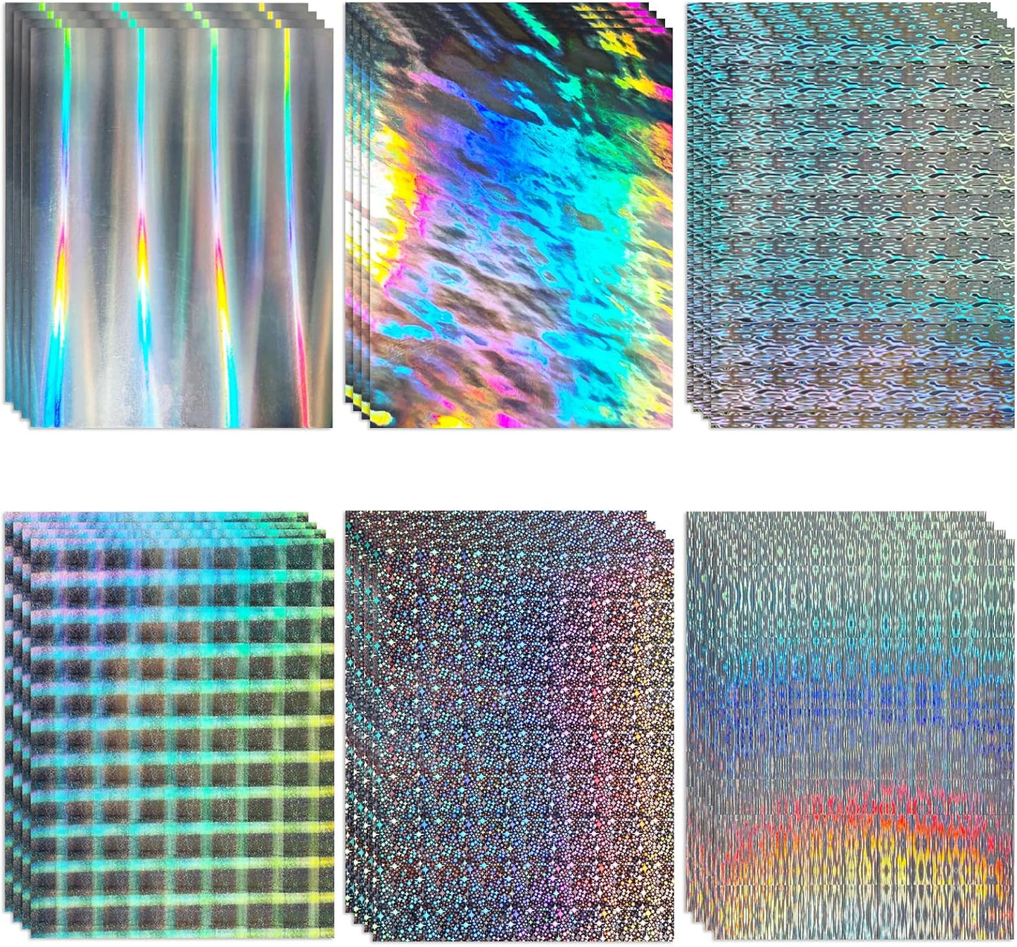 24 Sheets Holographic Cardstock 8.5 x 11in, 250gsm/92lb 6 Mixed Styles Metallic Cardstock Shiny Iridescent Mirror Paper Thick Foil Board for Scrapbook,Card Making,Crafts,Party Decoration (Multicolor)