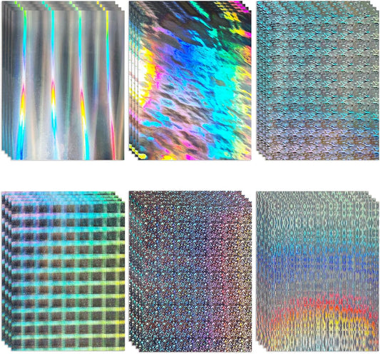 24 Sheets Holographic Cardstock 8.5 x 11in, 250gsm/92lb 6 Mixed Styles Metallic Cardstock Shiny Iridescent Mirror Paper Thick Foil Board for Scrapbook,Card Making,Crafts,Party Decoration (Multicolor)