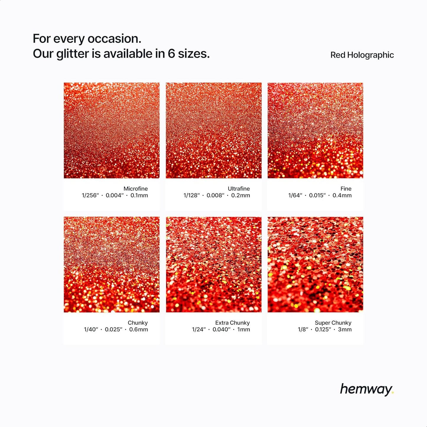 Hemway Polyurethane & Epoxy Resin Glitter 100g / 3.5oz Metallic Crystal Flake Additive for Flooring Jewelry Tumblers Glass Pigment - Extra Chunky (1/24" 0.040" 1mm) - Red Holographic