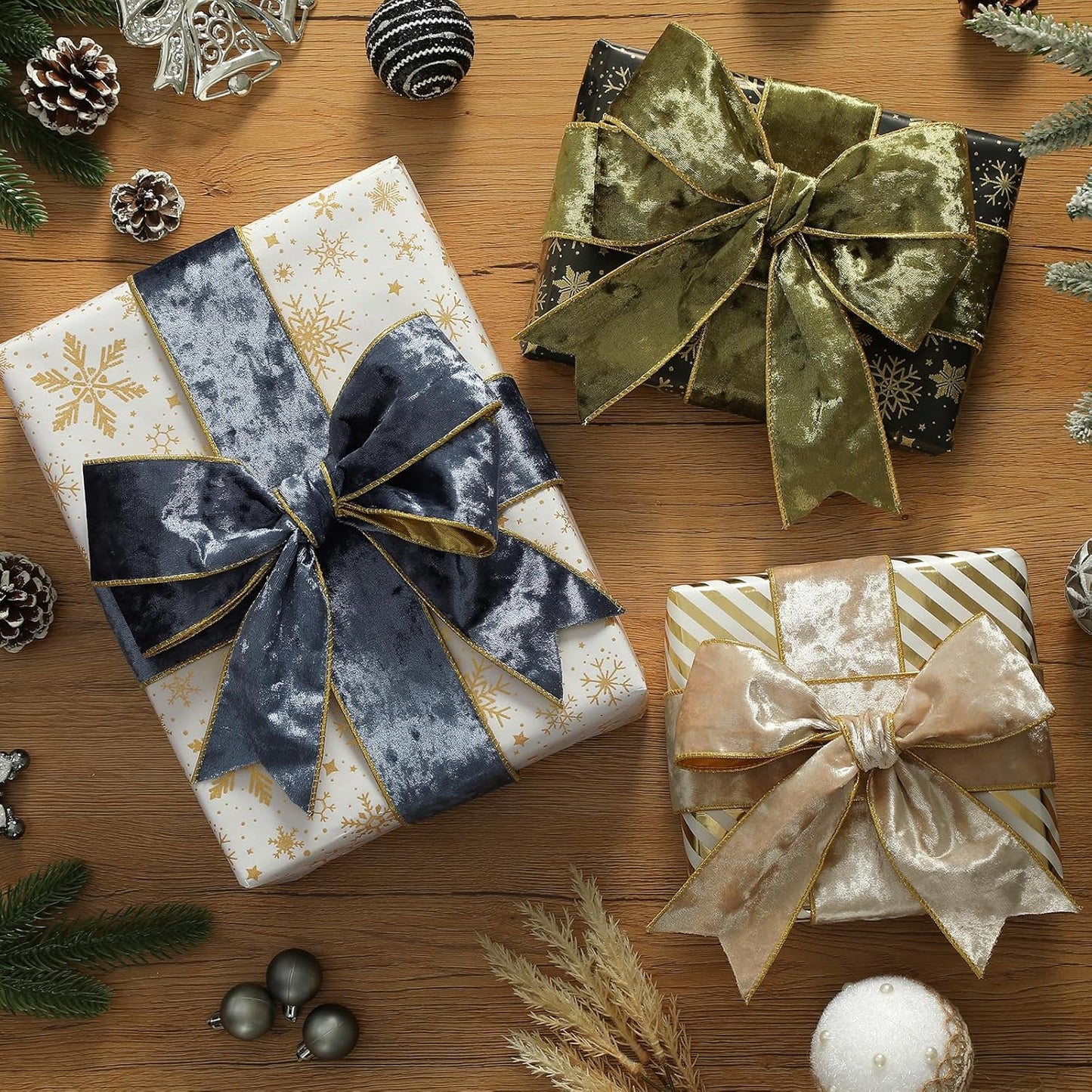 Dusty Blue Christmas Velvet Ribbon Wired (2.5" × 15 Yards) - Christmas Ribbon for Christmas Tree Decoration/Gift Wrapping/Crafts Wreaths Supplies