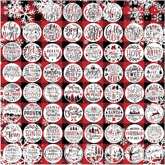 Small Stencils for Painting on Wood Reusable, 3 Inch Reusable Stencil for Craft Ornament Paint Template Stencils for Wall Card Rock Wood Signs Coasters Canvas Home Decor (Christmas Words 3)