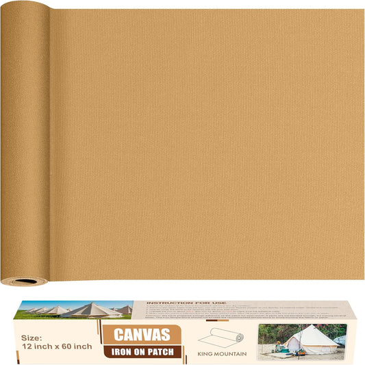 KING MOUNTAIN Canvas Iron on Patch,12"×60",Waterproof 100% Cotton Fabric Repair Patch,Used for Various Sofa,Tent,Clothes,Seats,Suitcases (Light Brown,Waterproof)
