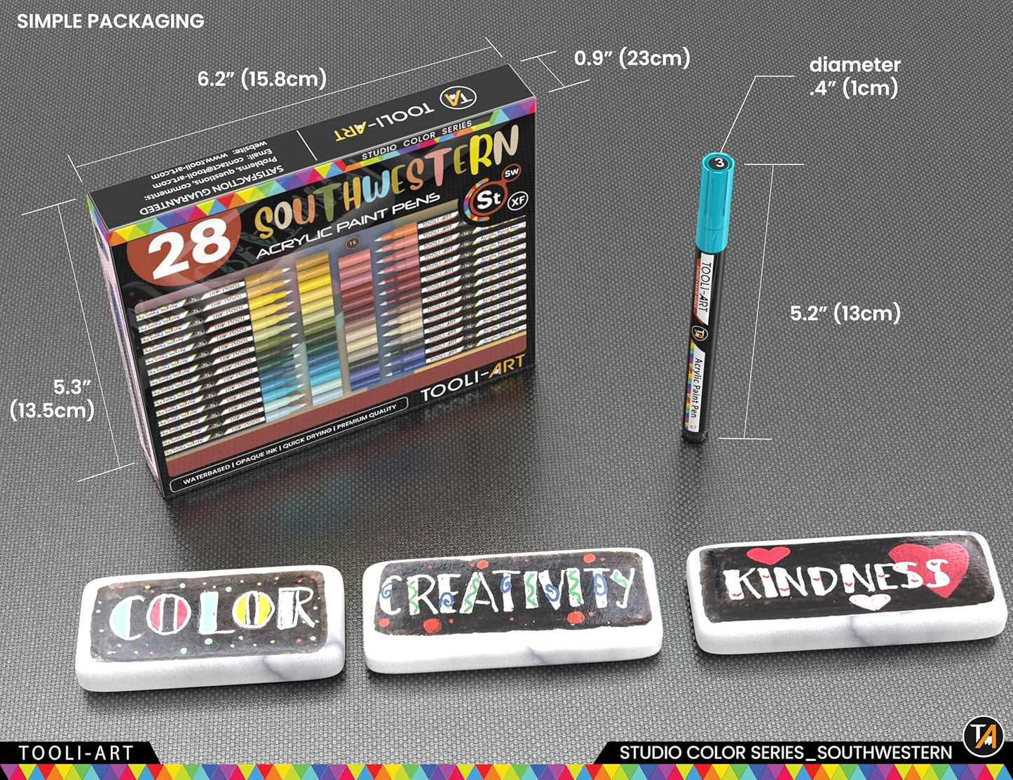 28 Southwestern Colors Acrylic Paint Pens Studio Color Series Markers Set 0.7mm Extra Fine Tip, Rock Painting, Glass, Mugs, Wood, Metal, Canvas, DIY, Detailing. Non Toxic, Waterbased, Quick Drying