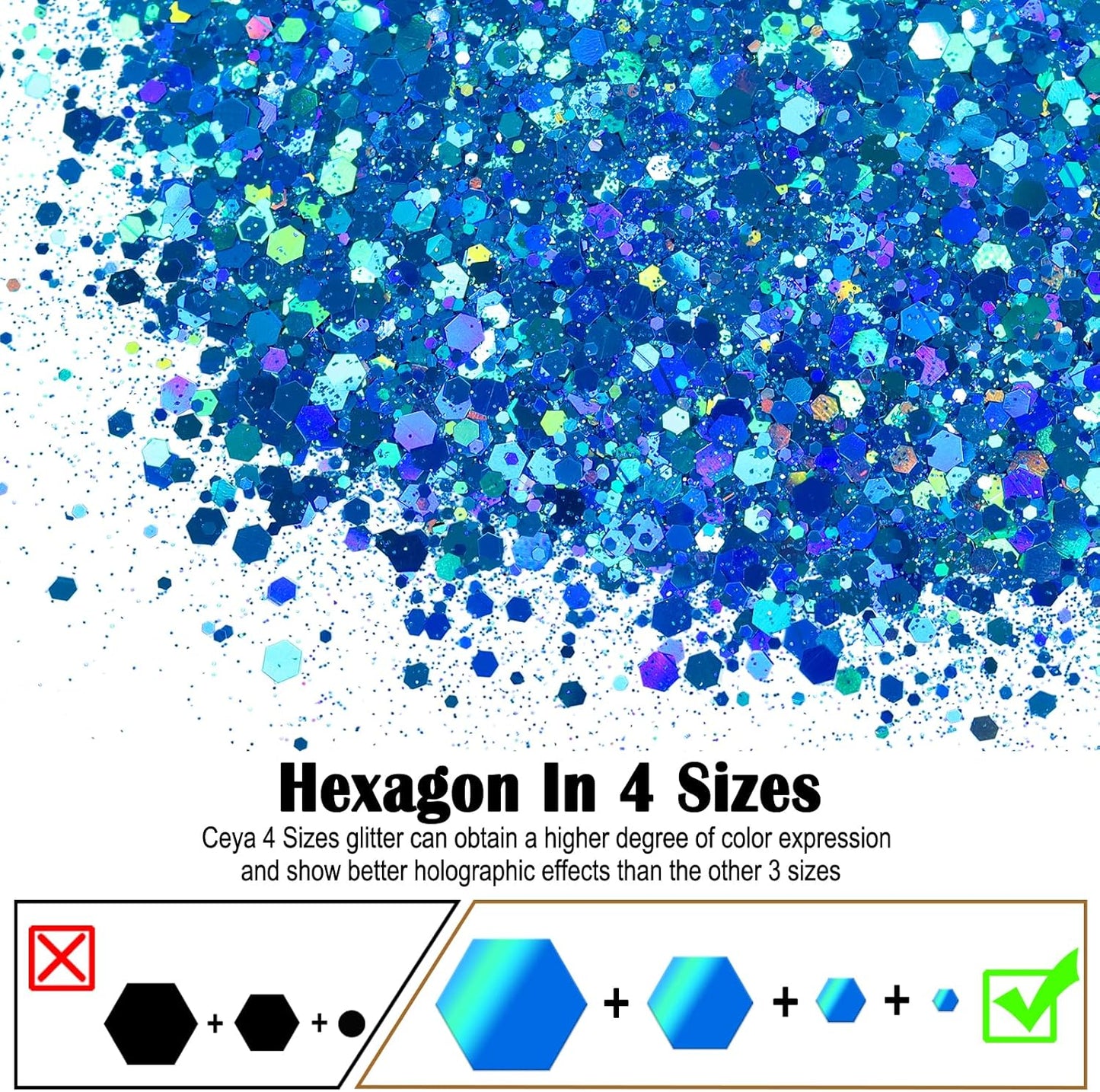 Ceya Holographic Chunky Glitter, 4.9oz/ 140g Sky Blue Craft Glitter Powder Mixed Chunky & Fine Flakes Iridescent Nail Sequins for Nail Art, Hair, Epoxy Resin, Tumblers, Slime, Painting, Festival Decor