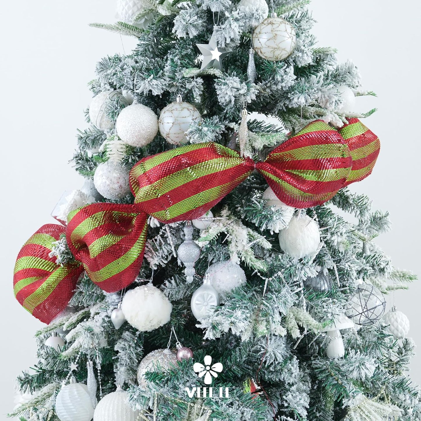 MEEDEE Red and Lime Deco Mesh 10 Inch Deluxe Foil Metallic Striped Deco Mesh Wreath Supplies Red and Green Christmas Mesh Ribbon for Christmas Tree, Garland, Gift Wrapping, Bows Making (30 Feet)