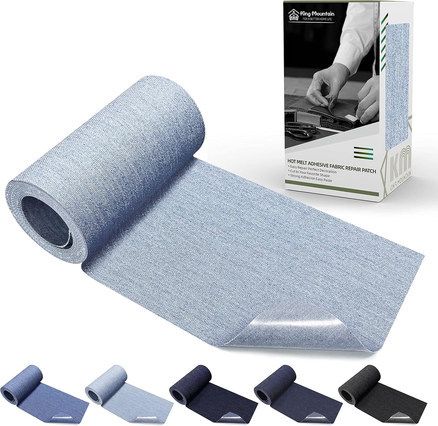 KING MOUNTAIN Iron-on Repair Patch,3"x60"100% Cotton Denim Iron-on Repair Patch, Jeans and Clothing Repair and Decoration Kit (Light Blue)