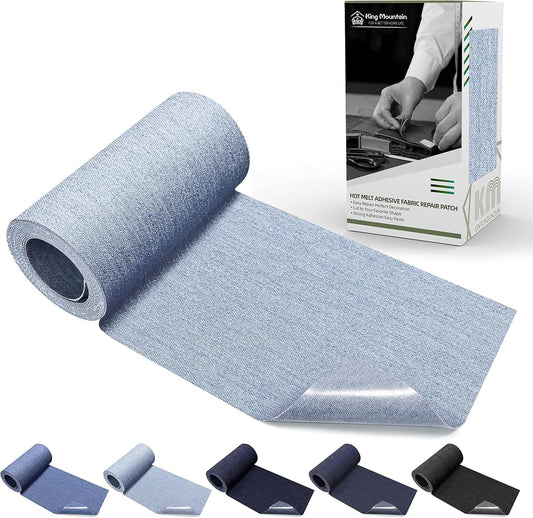 KING MOUNTAIN Iron-on Repair Patch,3"x60"100% Cotton Denim Iron-on Repair Patch, Jeans and Clothing Repair and Decoration Kit (Light Blue)