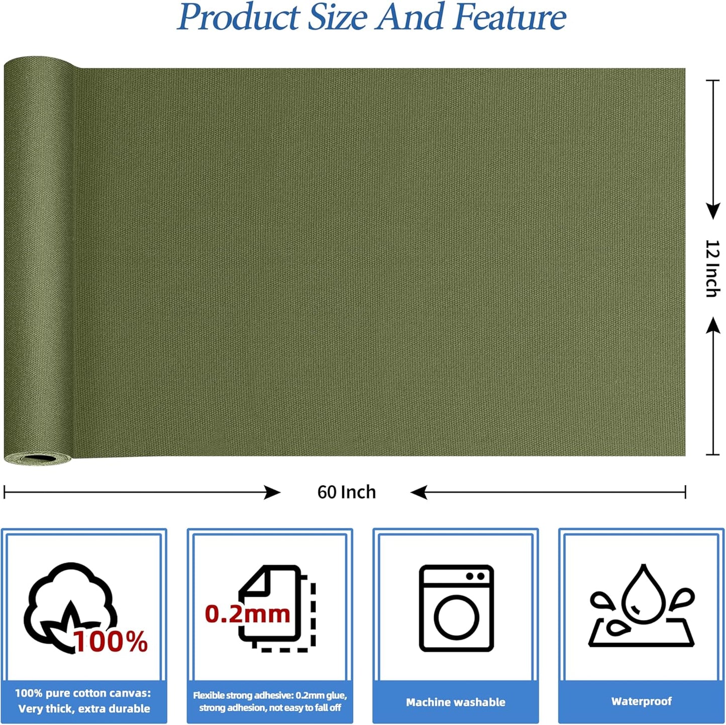 KING MOUNTAIN Canvas Iron on Patch,12"×60",Waterproof 100% Cotton Fabric Repair Patch,Used for Various Sofa,Tent,Clothes,Seats,Suitcases (Grass Green,Waterproof)