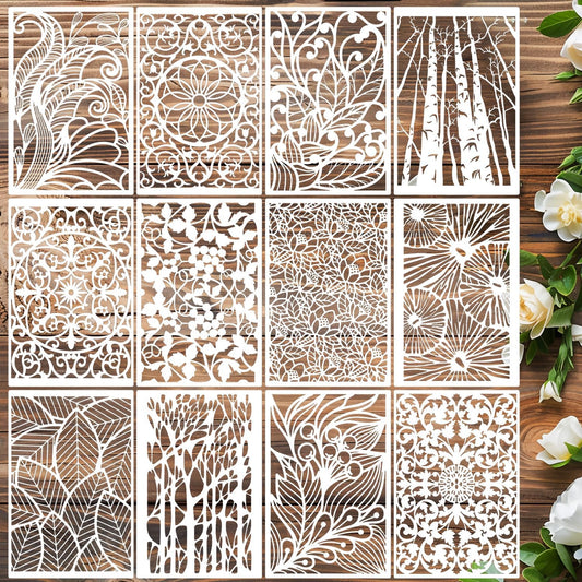 Stencils for Crafts Reusable Texture Stencils Floral Stencil Leaf Tree Templates for Painting on Wood Furniture Card Canvas Paper Scrapbook