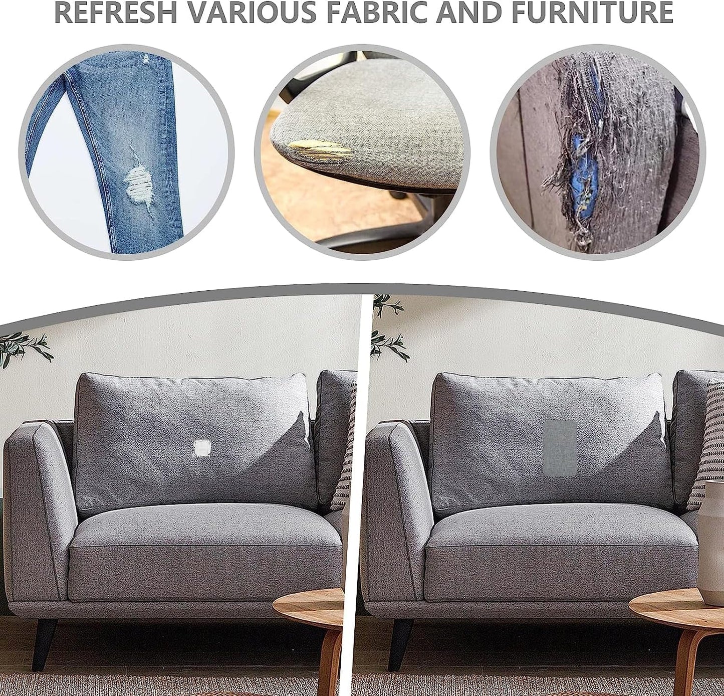 Fabric Repair Patches, Linen Repair Tape Self-Adhesive Fabric Patches Durable, DIY Large Linen Tape for Sofa, Couches, Furniture, Chair, Clothing （3.5X79 Inch, Grey）