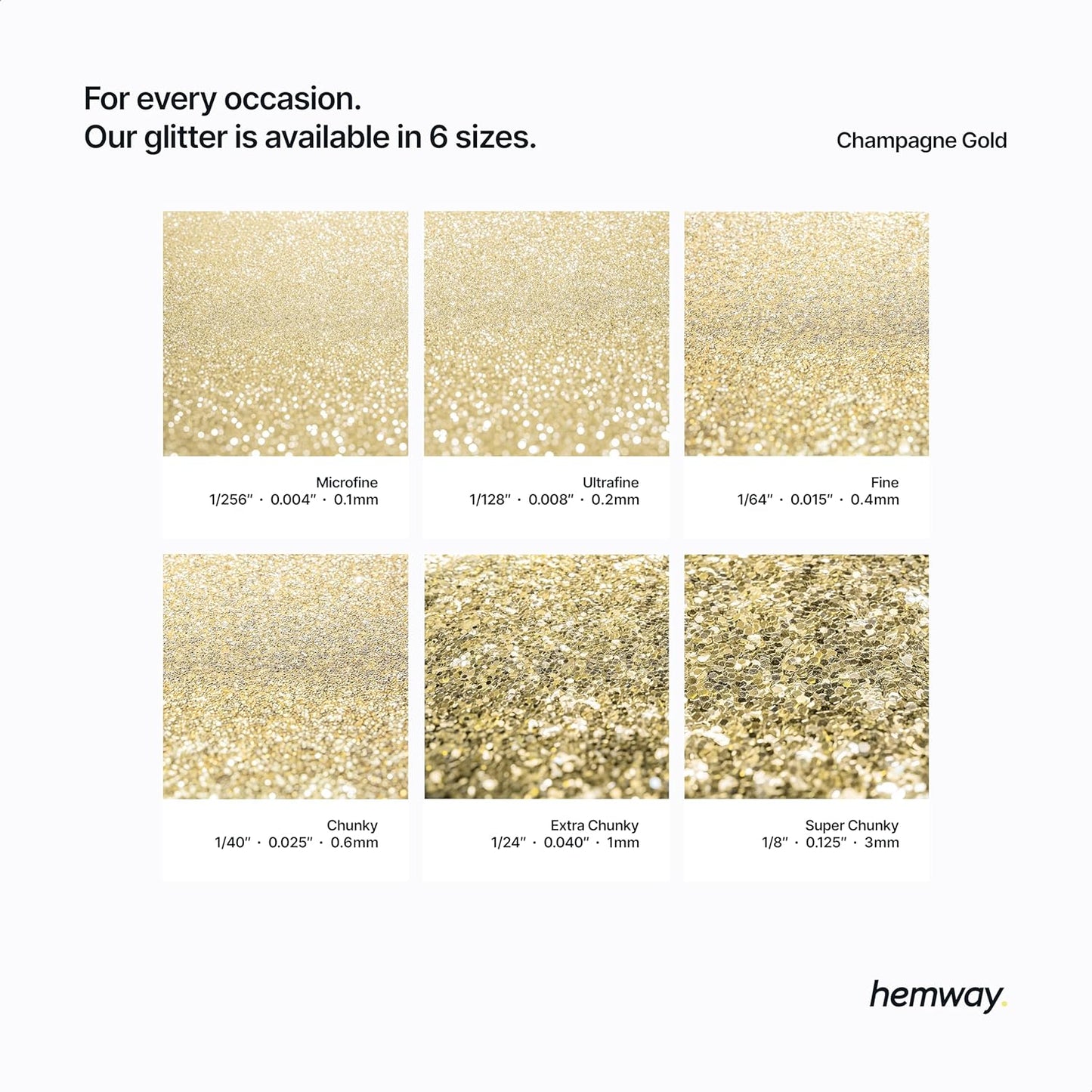 Hemway Polyurethane & Epoxy Resin Glitter 100g / 3.5oz Metallic Crystal Flake Additive for Flooring Jewelry Tumblers Glass Pigment - Chunky (1/40" 0.025" 0.6mm) - Champagne Gold