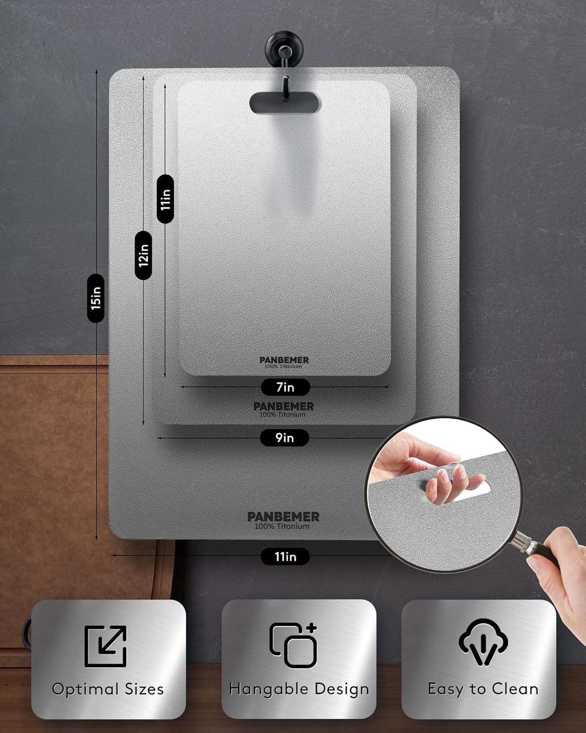 Titanium Cutting Board, Food Grade 100% Pure Titanium Cutting Boards for Kitchen, Non-Toxic Double-Sided Chopping Board, Dishwasher Safe, Easy to Clean – 12 x 9 Inch