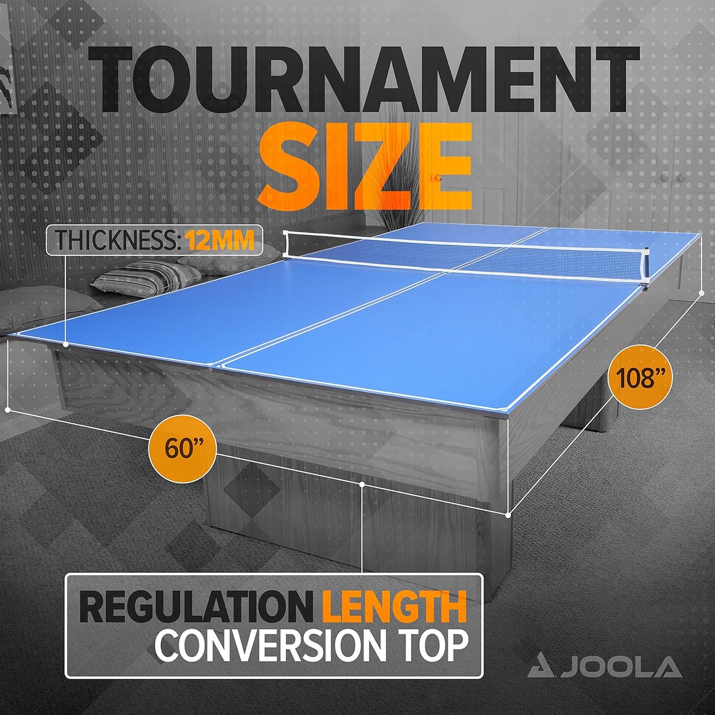 JOOLA Ping Pong Conversion Top with Net Set for Billiard and Pool Tables - Regulation Top Converts Billiards into Ping Pong Table - Includes Foam Padding for Protection - Steel Frame Option