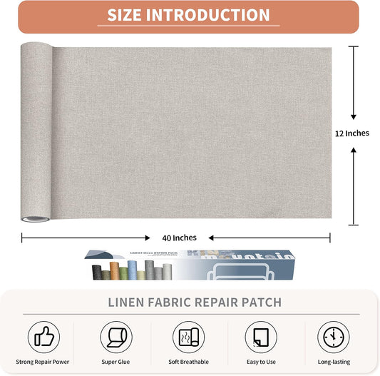 Fine Linen Repair Patches, Self-Adhesive Linen Fabric Patches, 12X40 inch Extra Size, Multi Color, Can be Used for Linen Sofa Repair and Linen Clothes Repair(12" x 40",Rice Coffee)