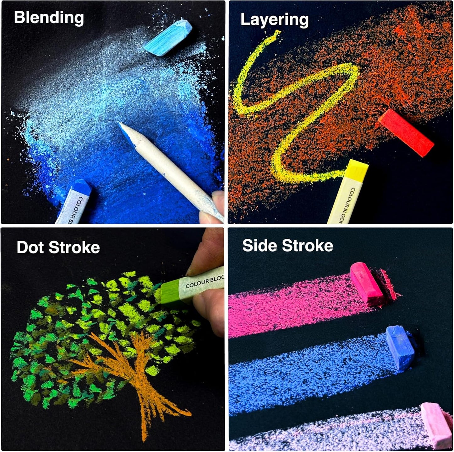 COLOUR BLOCK Soft Pastels for Artists - 80 Colors Square Chalk Soft Pastels Art Set in CARBON Box - Vibrant Pigments Art Kit for Painting, Drawing, Sketching, Hobbyists, Students and Kids