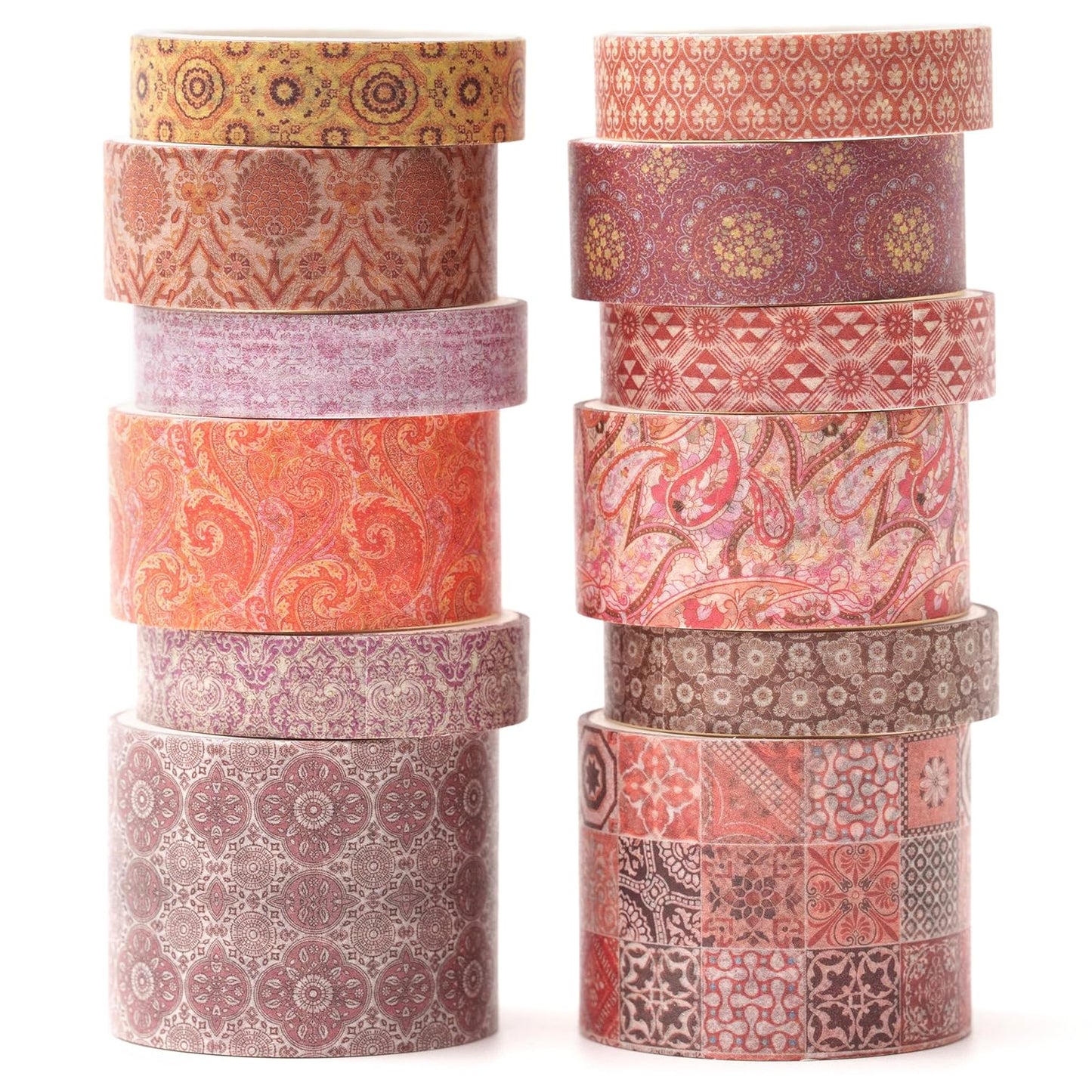 12 Rolls Exotic Charm Washi Tape Set Floral Arts Adhesive Tapes Geometric Garden Decorative Masking Tape Sets for Craft, Kids, Scrapbook, DIY, Gift Wrapping (Crimson Cliff)