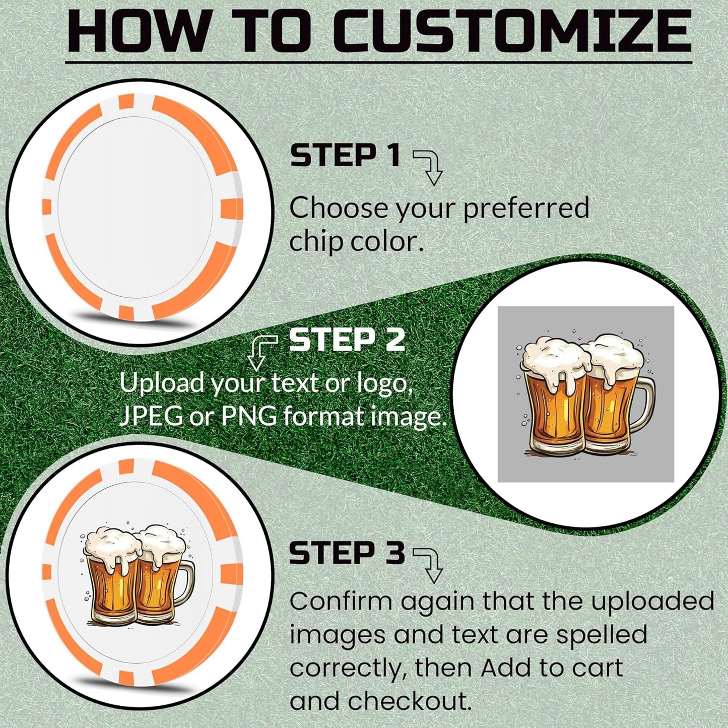 50 Custom Poker Chips, Personalized with Your own Logo, Photo or Text - 11.5g Casino Chips for Poker Gram, Tournaments, Business Card, Token