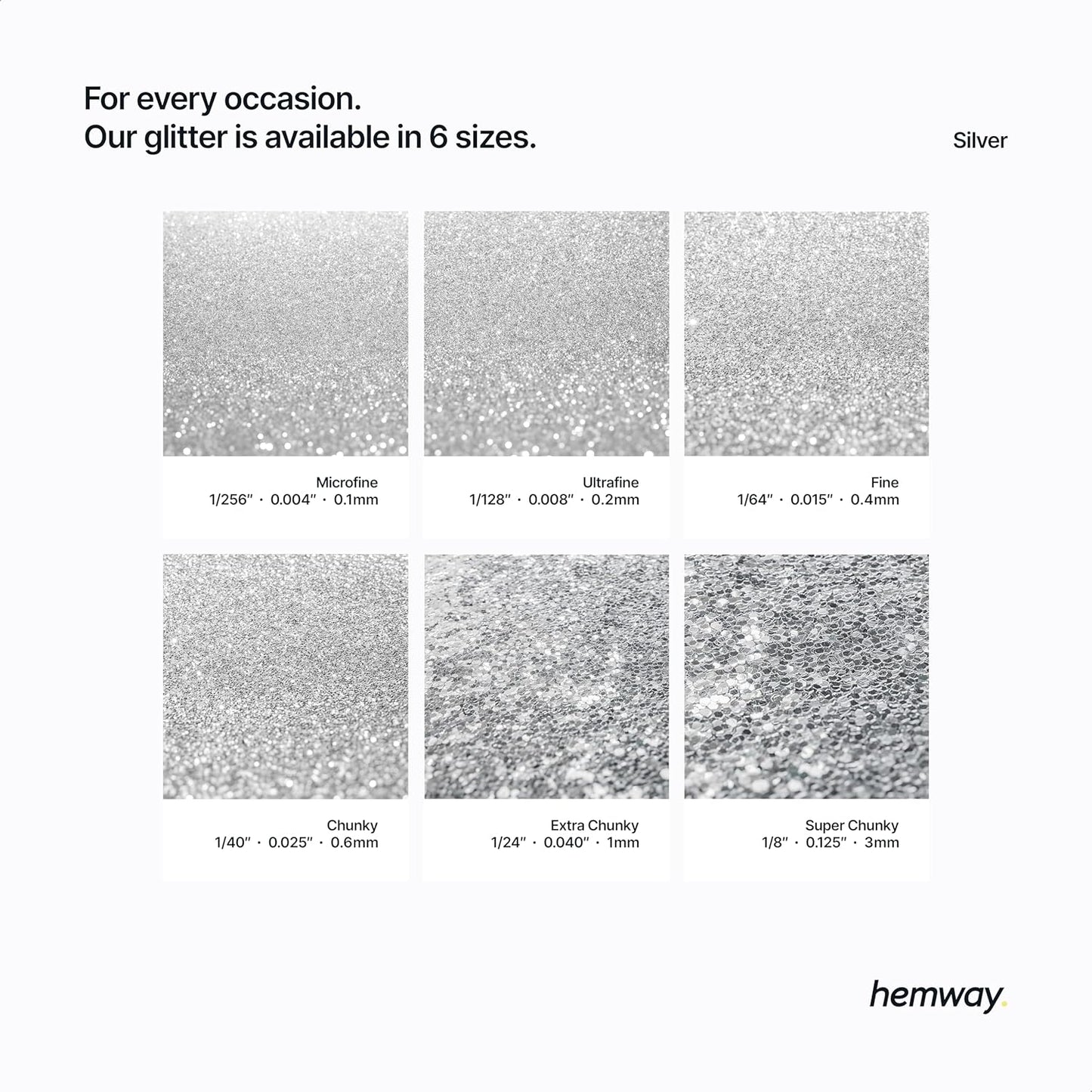 Hemway Polyurethane & Epoxy Resin Glitter 100g / 3.5oz Metallic Crystal Flake Additive for Flooring Jewelry Tumblers Glass Pigment - Extra Chunky (1/24" 0.040" 1mm) - Silver