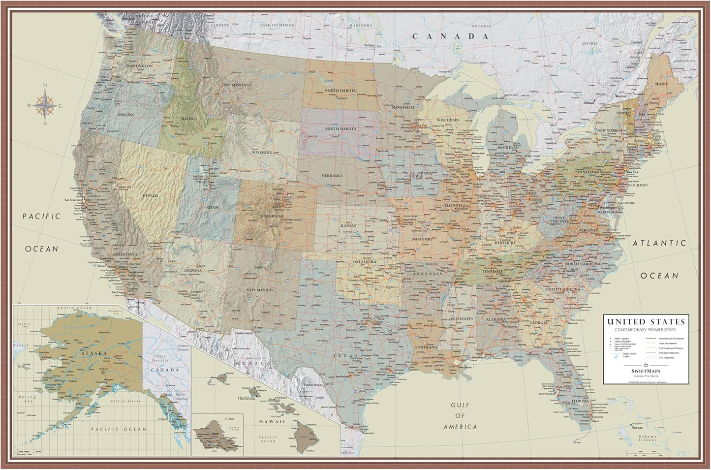 24x36 United States, USA Contemporary Premier Wall Map Poster (24x36 LAMINATED)