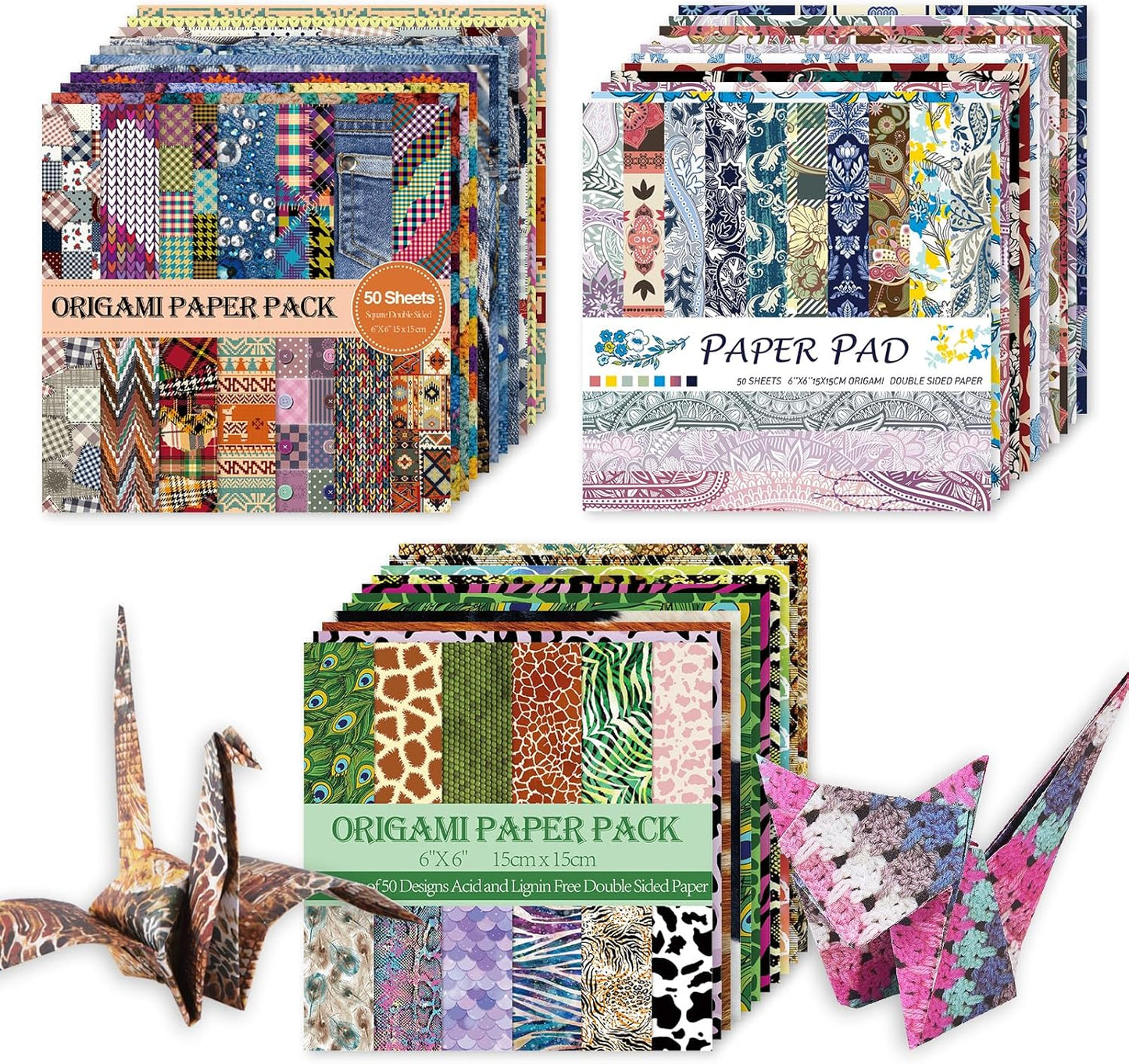 Origami 6x6 Paper Kit 150 Sheets 150 Vivid Colors Double Sided Same Printed Traditional Patterns Square for Arts Crafts Projects Japan Traditional Chiyo.Texture