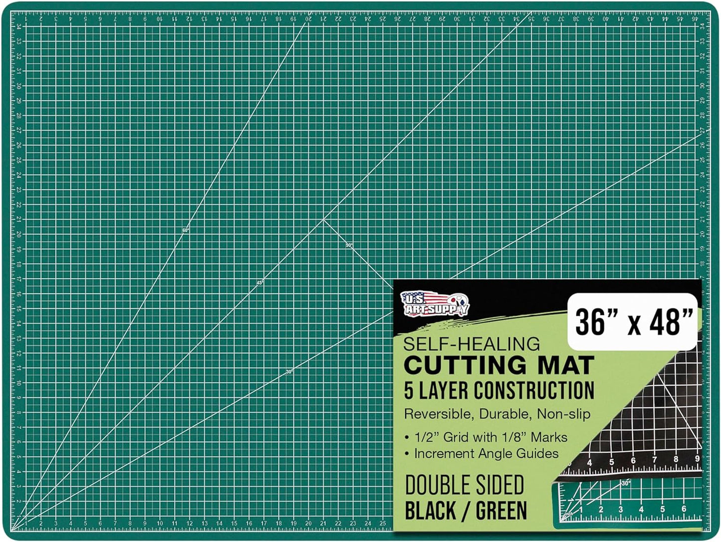 U.S. Art Supply 36" x 48" Self-Healing Cutting Mat 5-Ply - Double-Sided Green/Black Craft Mat, Non-Slip Cutting Mats for Crafts, Sewing, Quilting, Scrapbooking
