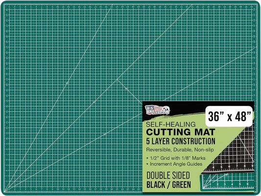 U.S. Art Supply 36" x 48" Self-Healing Cutting Mat 5-Ply - Double-Sided Green/Black Craft Mat, Non-Slip Cutting Mats for Crafts, Sewing, Quilting, Scrapbooking