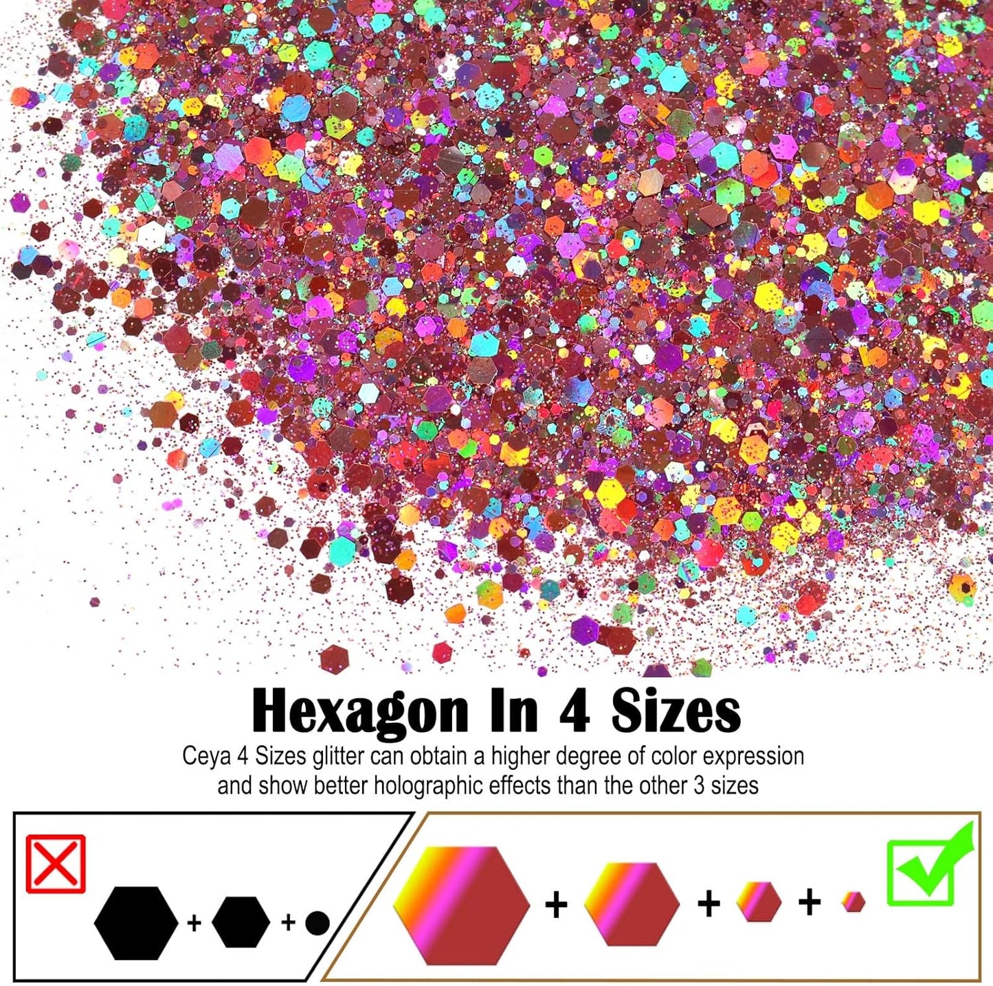 Ceya Holographic Chunky Glitter, 4.9oz/ 140g Pink Mauve Craft Glitter Powder Mixed Fine Flakes Iridescent Nail Sequins for Roses Nail Art, Hair, Epoxy Resin, Tumblers, Slime, Painting, Festival Decor