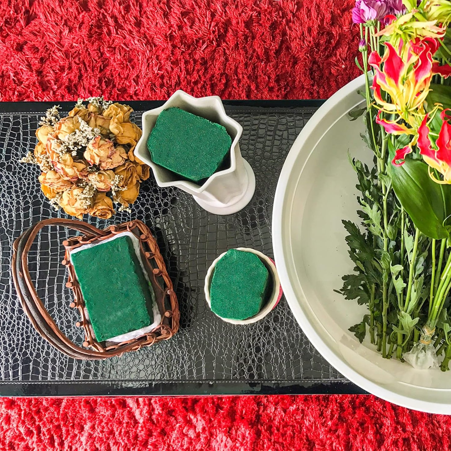 Max Shape Pack of 2 Large Size Floral Foam Blocks for Fresh and Artificial Flowers (9” L x 4” W), Wet Florist Foam Blocks for Wedding Holiday Decorations (2 Pack)