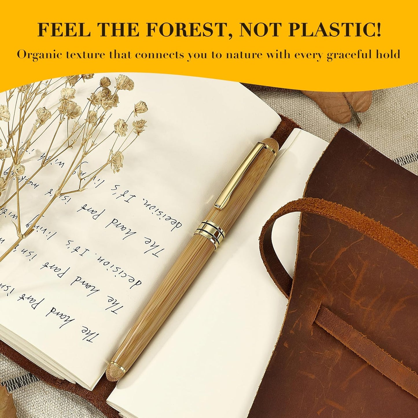 BEILUNER Luxury Wood Ballpoint Pen Writing Set,Bamboo-Elegant Nature Nice Gift Pen Set for Signature Executive Business Office Fancy Writing Supplies - Christmas Gift Boxed with Spare Refills (Black)