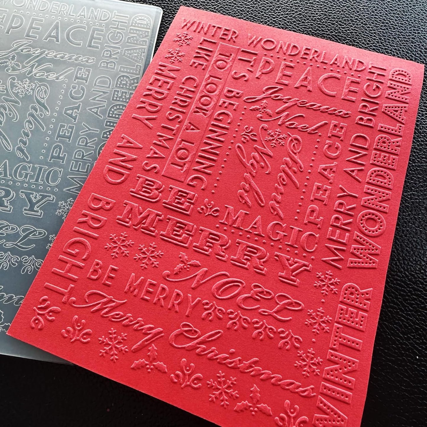 Arbuya Christmas Sentiment Plastic Embossing Folders for Card Making or Journaling Xmas Joy, Noel, Peace & Winter Wonderland Embossing Folder Template for Gift Tag Paper Crafting Home Decoration