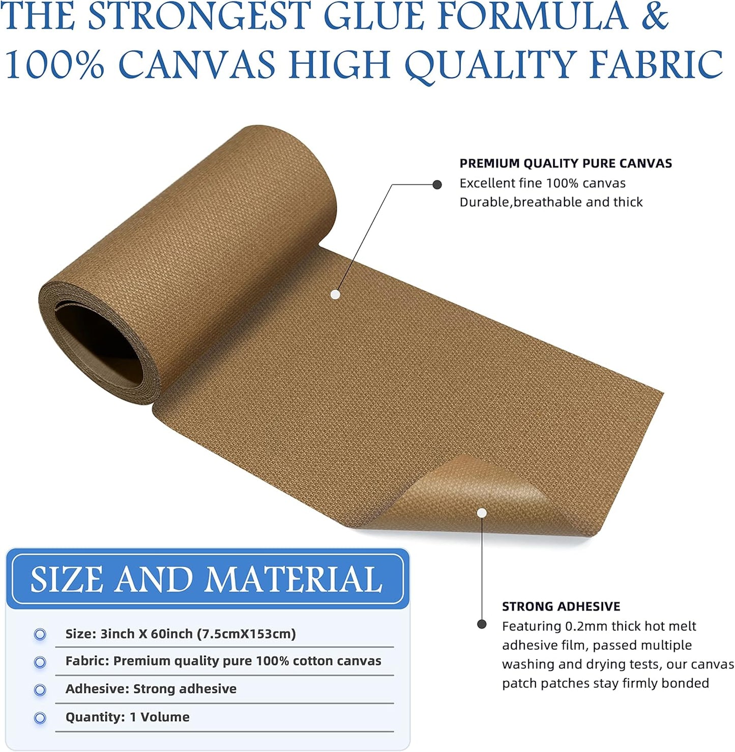 KING MOUNTAIN Canvas Iron on Patch,3"×60",Waterproof 100% Cotton Fabric Repair Patch,Used for Various Sofa,Tent,Clothes,Seats,Suitcases (Light Brown 1.0)