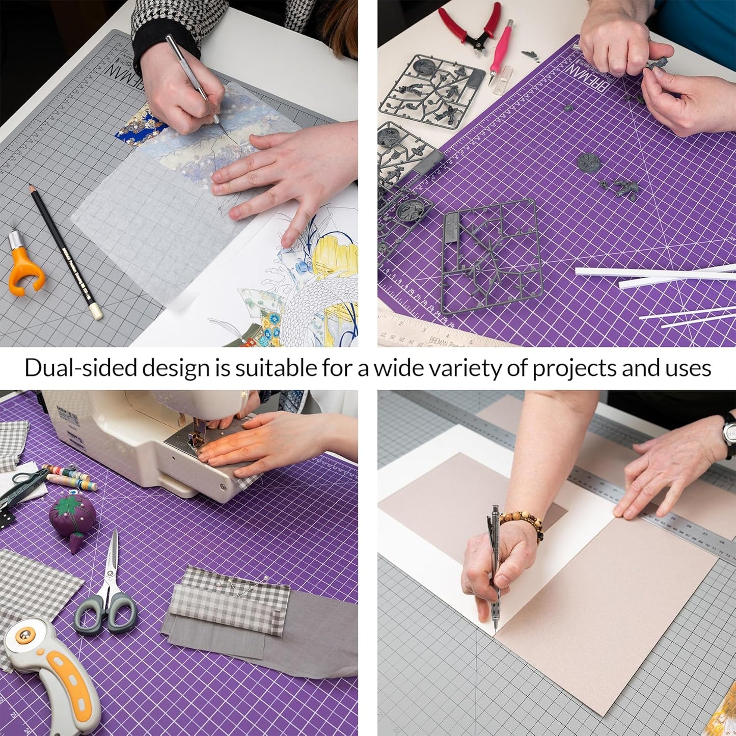Breman Precision 24x36 Inch Self Healing Cutting Mat - 2-Sided 5-Ply PVC Purple/Gray Cutting Mats for Crafts, Sewing, Quilting and DIY Projects - Durable and Non-Slip Design with Precise Grid Lines
