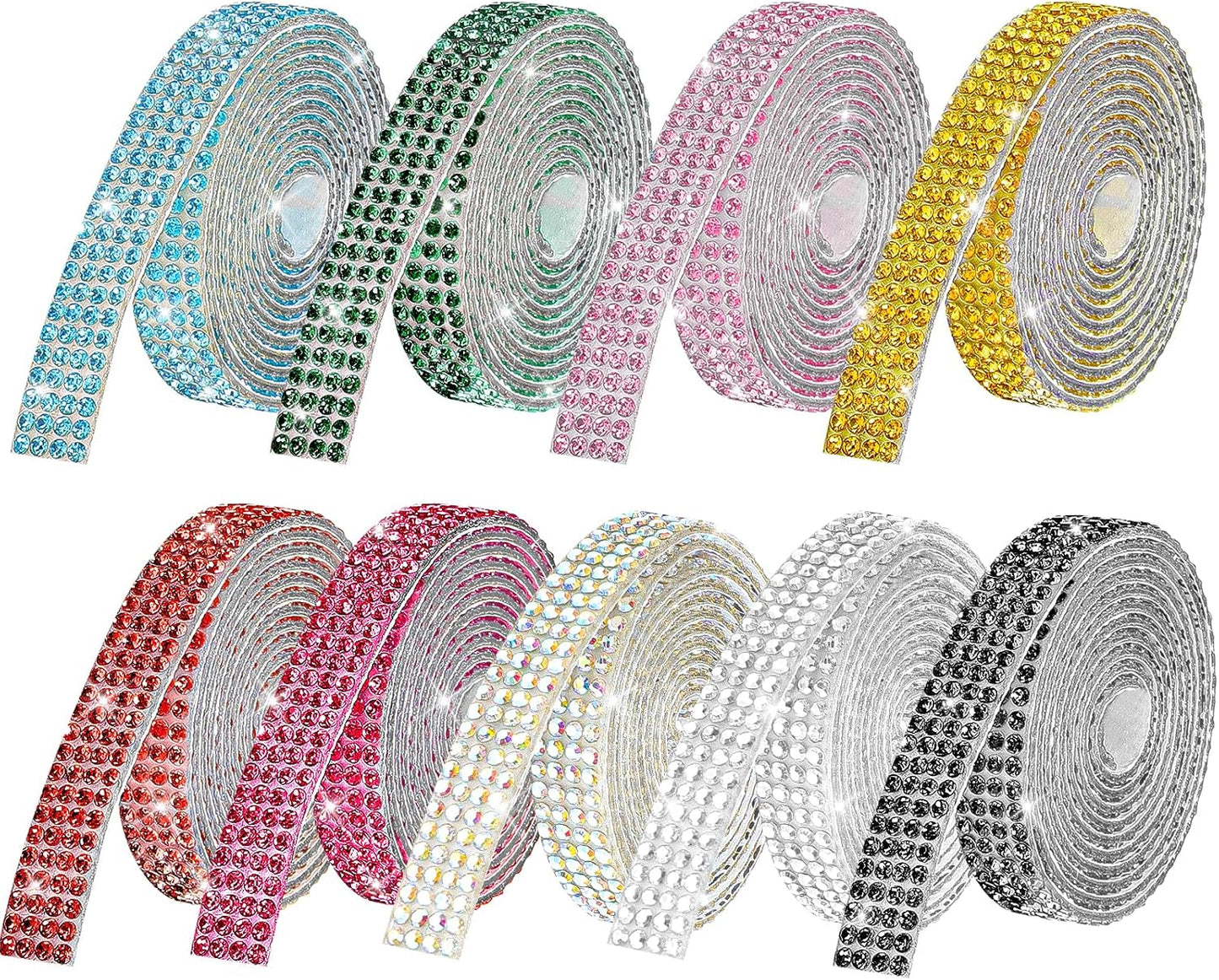 Rhinestone Ribbon Self Adhesive Crystal Rhinestones, 9-Rolls Bedazzling Strips, 9-Yard Rhinestone Strips for DIY Craft, Rhinestones Tape Self Adhesive