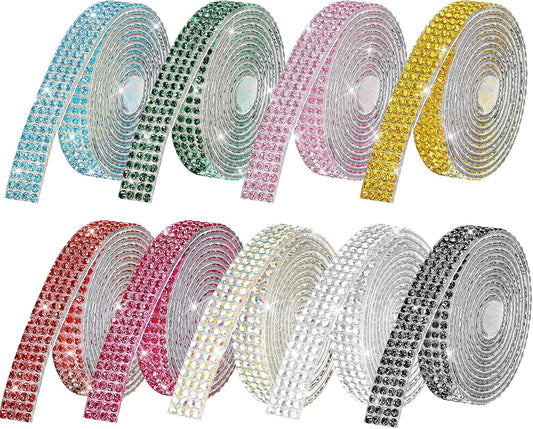 Rhinestone Ribbon Self Adhesive Crystal Rhinestones, 9-Rolls Bedazzling Strips, 9-Yard Rhinestone Strips for DIY Craft, Rhinestones Tape Self Adhesive