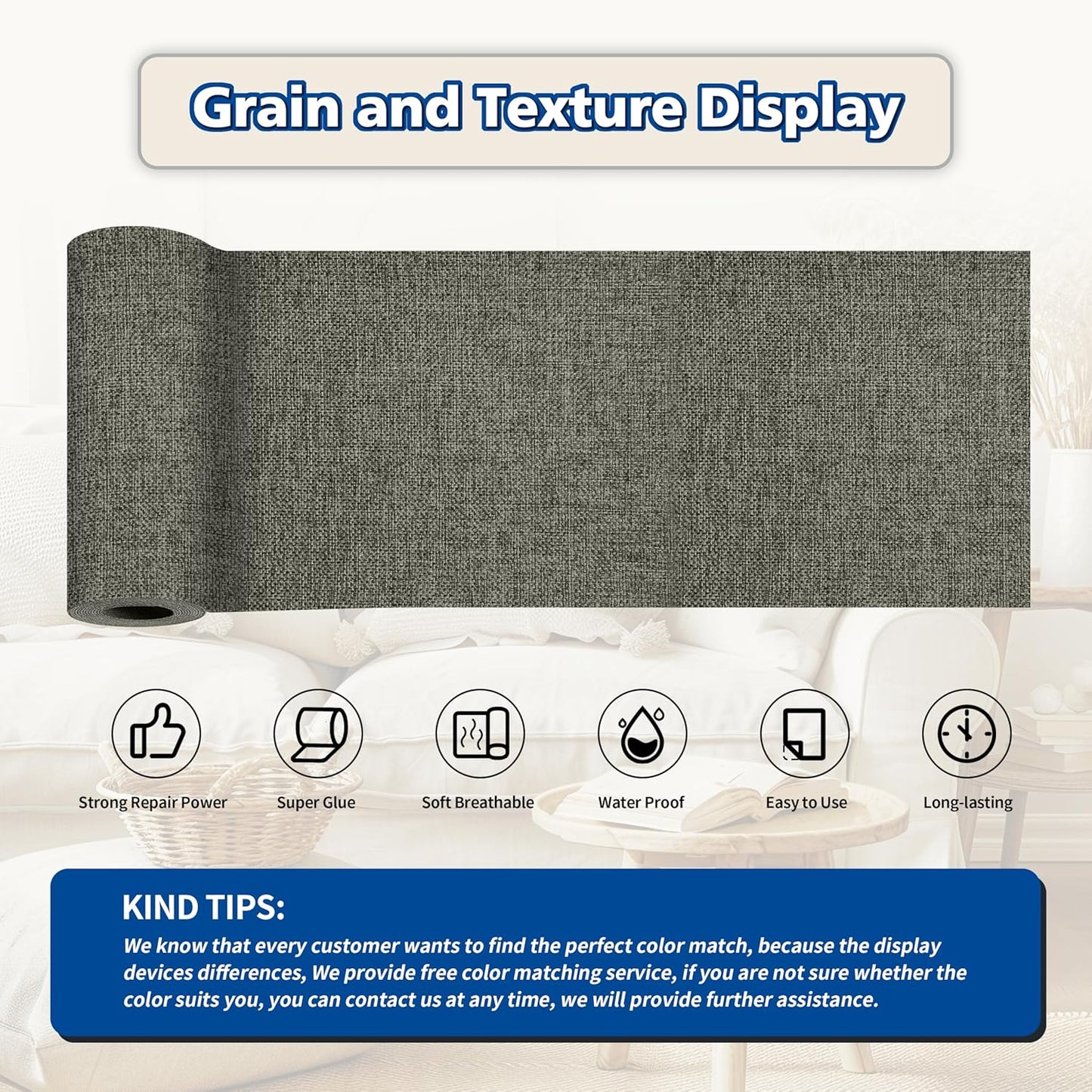 KING MOUNTAIN Linen Repair Patches, Self-Adhesive Linen Fabric Patches, 4 X 63 inch Extra Size, Multi Color, Can be Used for Linen Sofa Repair and Linen Clothes Repair (Dark Grey 1.0)