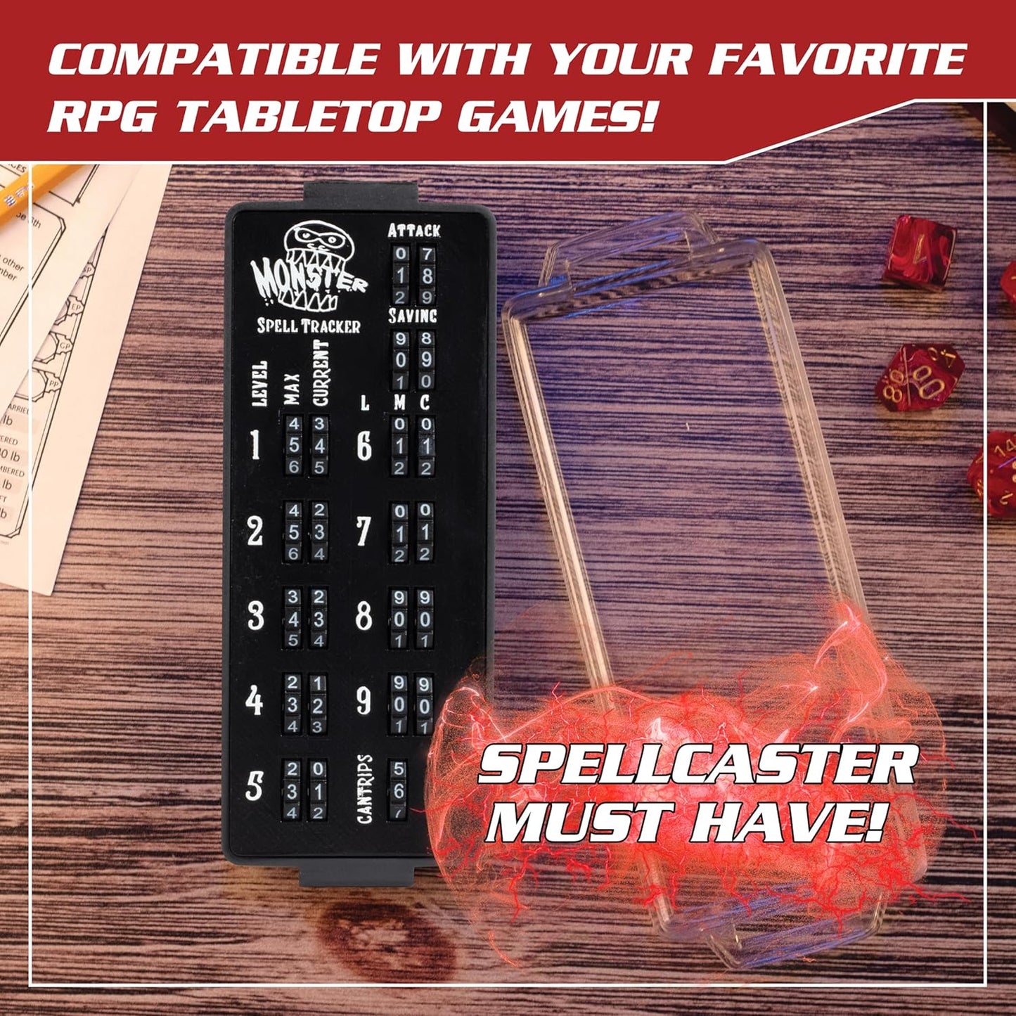 Ultimate RPG Spell Tracker for DND- Keep Track of All Magic Stats, Levels Modifiers w Adjustable Place-Locking Dials & Protective Cover- Compatible Set w Dungeons Dragons 5e Tabletop Games Accessories