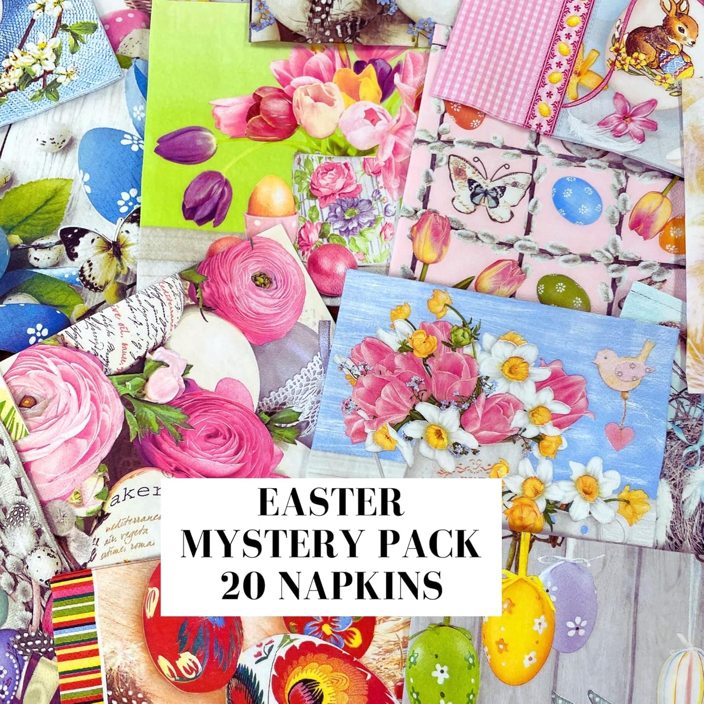 Mystery Pack Decoupage Paper Napkins, 20-ct Assorted Surprise Napkins, Decorative Napkins Easter for Art Craft Junk Journal, 20 Different Designs