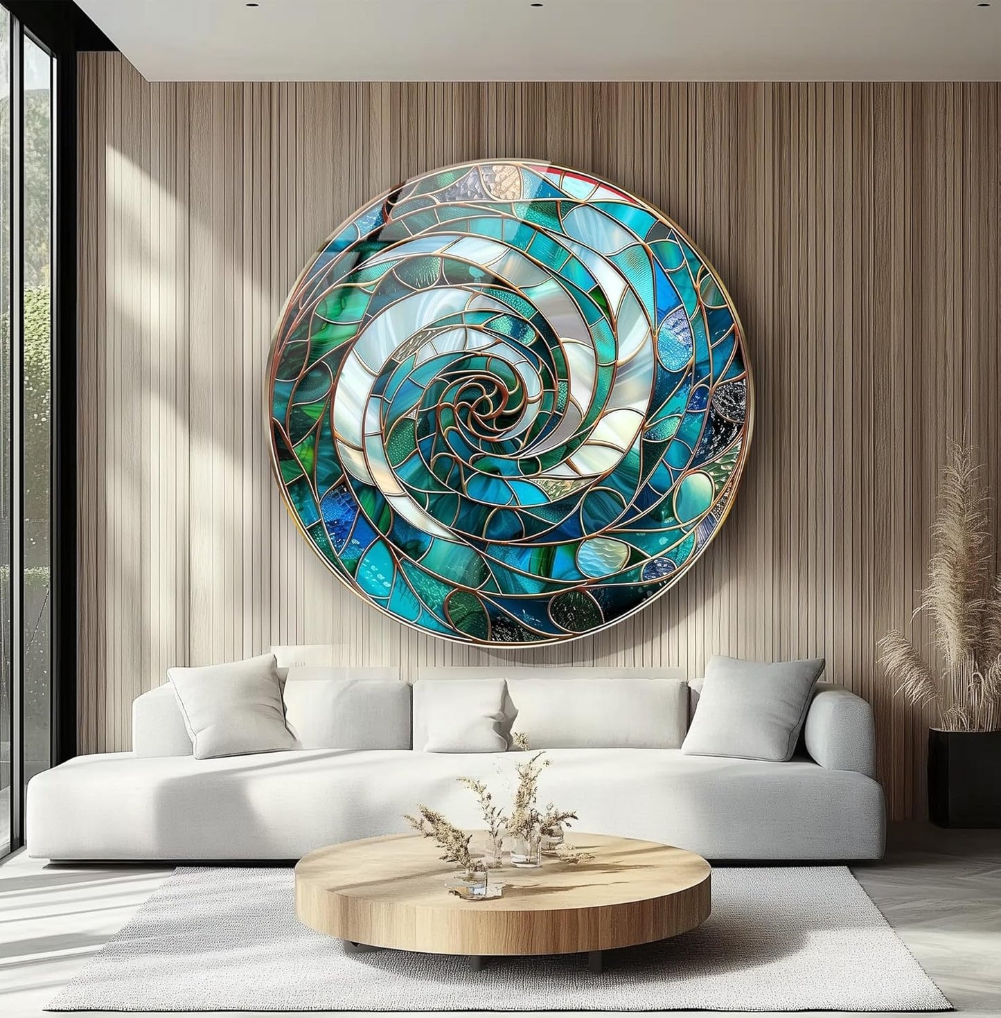 My Photostation.com 20''(50cm) Diameter Aqua Spiral Harmony Round Glass Wall Art Tempered Glass Printing Wall Decor Large Wall Art Wall Hangings