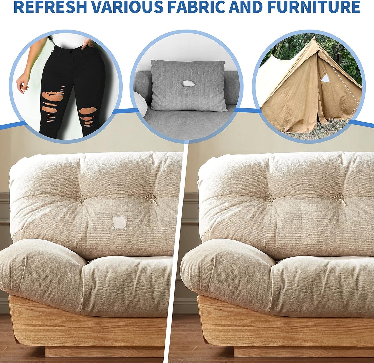 KING MOUNTAIN Canvas Iron on Patch,3"×60",Waterproof 100% Cotton Fabric Repair Patch,Used for Various Sofa,Tent,Clothes,Seats,Suitcases (Khaki)